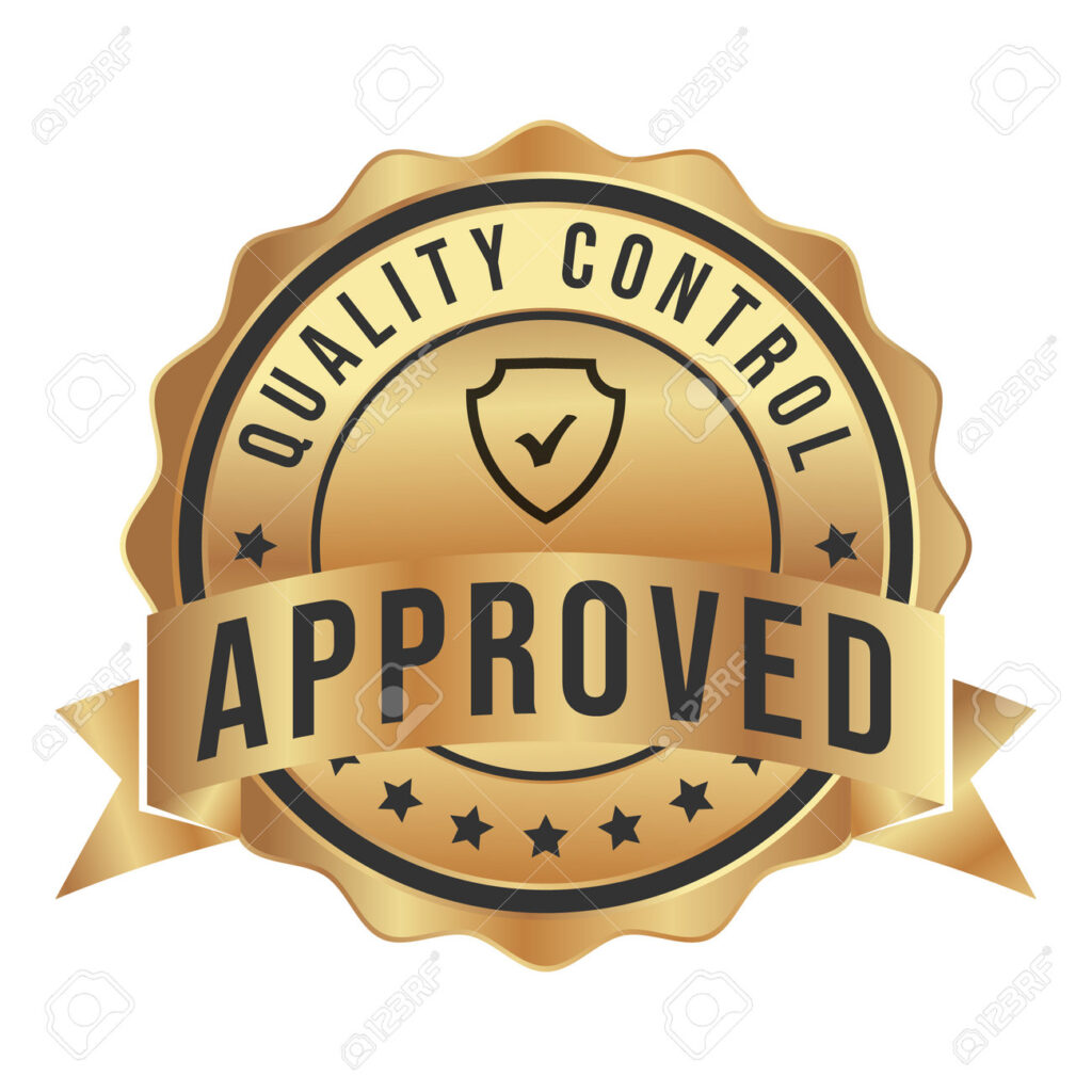 205727246 quality control approved stamp badge icon seal emblem quality assurance label quality concept